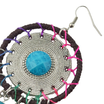 E-4470 Bohemia Statement Earring Feather Acrylic Stone Long Metal Tassel Handmade Resin Beaded Pendant Drop Dangle Earrings for Women Jewelry