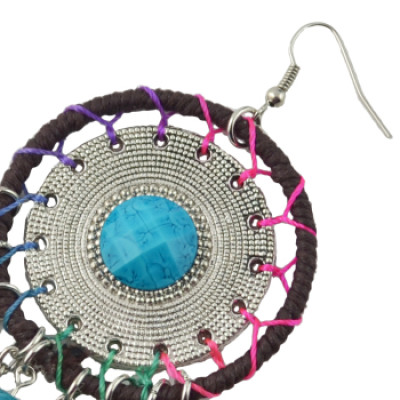 E-4470 Bohemia Statement Earring Feather Acrylic Stone Long Metal Tassel Handmade Resin Beaded Pendant Drop Dangle Earrings for Women Jewelry