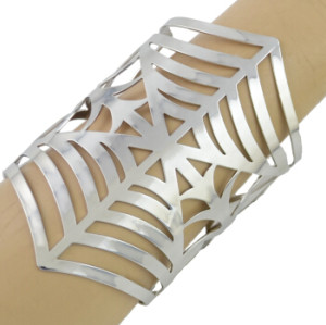 B-0874 Silver  opened cuff hollow out Spider webs bangle women