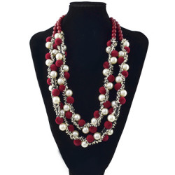N-6990 3 Colors Fashion Pearl Hair Ball Beads Choker Bib Necklace Women Jewelry