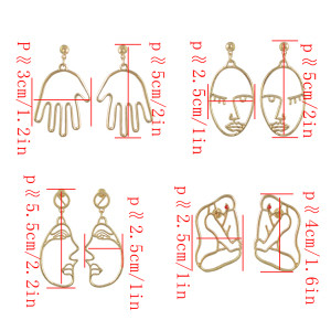 E-4479 4 Style Gold Metal Face Hands Man Stud Earrings for Women Ladies Party Fashion Accessories