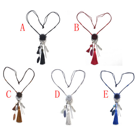 N-6995 5 Colors Fashion Long Alloy Acrylic Thread Tassel Pendant Necklace For Women's Engagement Gift