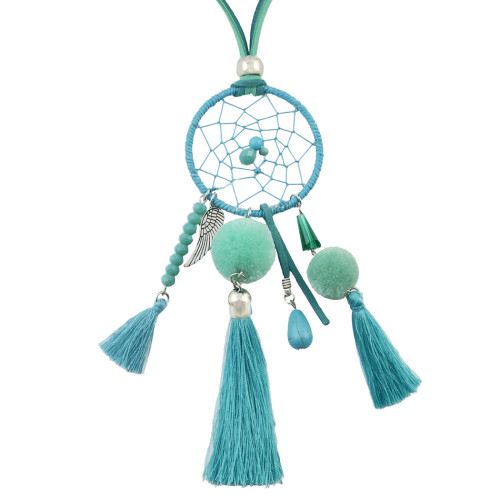 N-7001 Bohemian Style Dream Catcher Net Pompon Ball Thread Tassel Statement Necklace For Women Engagement Gift