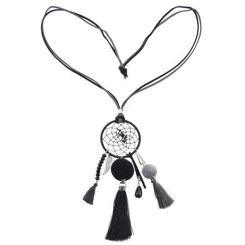 N-7001 Bohemian Style Dream Catcher Net Pompon Ball Thread Tassel Statement Necklace For Women Engagement Gift