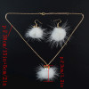 N-6997 Cute Raccoon Pearl Fur Ball Drop Earrings Bear Plush Pendant Necklace Earring Jewelry Set