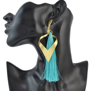 E-4491 New Fashion Gold Metal Thread Long Tassel Drop Earrings for Women Bohemian Party Fashion Jewelry