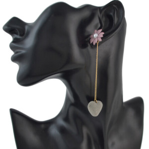 E-4488 Cute Heart Shape long Tassel Drop Earrings for Women Ladies Wedding Party Fashion Accessories