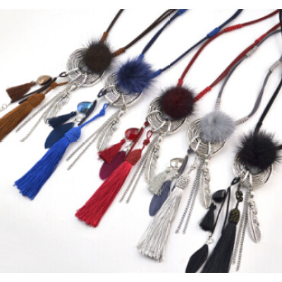 N-6995 5 Colors Fashion Long Alloy Acrylic Thread Tassel Pendant Necklace For Women's Engagement Gift
