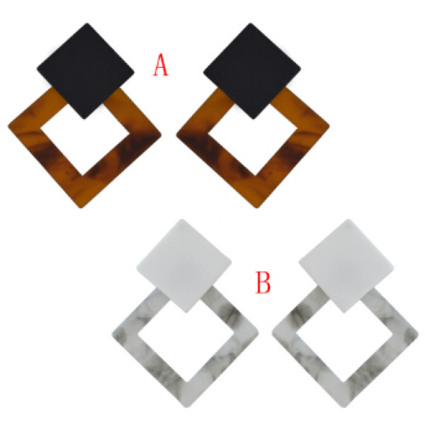 E-4484 2 Colors Women Bohemian Rhombus Acrylic Drop Dangle Earrings Jewelry Wedding Party