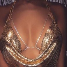N-6999 Sexy Body Chain Bra Bikini Waist Chain Statement Metal Bralette Beach Harness Necklace for Women