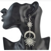 E-4487 Fashion Moon Sun Shape Crystal Long Drop Earrings for Women Ladies Party Jewelry