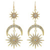 E-4487 Fashion Moon Sun Shape Crystal Long Drop Earrings for Women Ladies Party Jewelry
