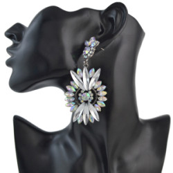 E-4495 2 Colors Luxury Fashion Black guns Metal Drops Water Rhinestone Crystal Flower Earrings