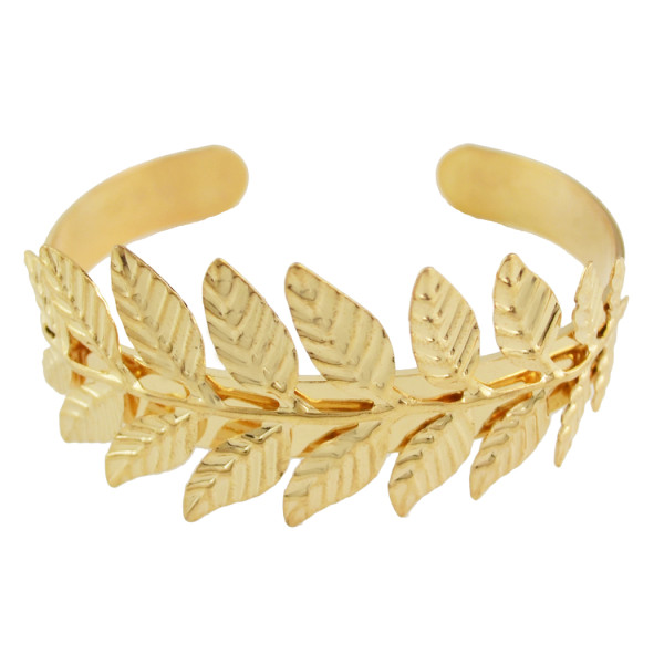 B-0877 Fashion Gold Plated Leaf Open Bangle Cuff Bracelet for Women