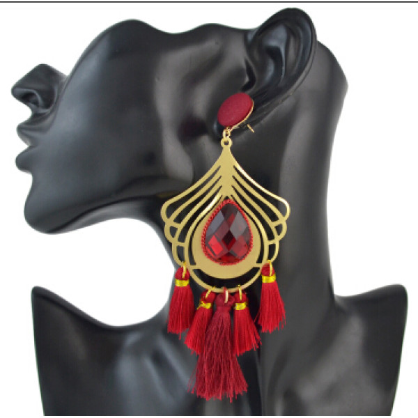 E-4497 5 Colors Bohemian Gold Alloy Big Crystal Fringe Tassel Long Drop Earrings for Women Party Jewelry