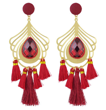 E-4497 5 Colors Bohemian Gold Alloy Big Crystal Fringe Tassel Long Drop Earrings for Women Party Jewelry