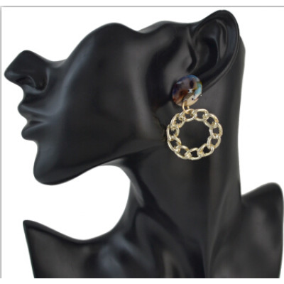 E-4504 3 Colors Fashion Gold Metal Round Acrylic Drop Earrings for Women Bohemian Wedding Party Accessories