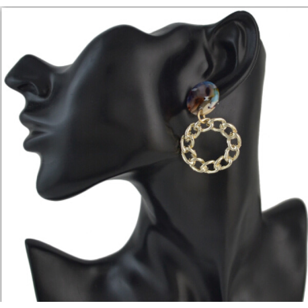 E-4504 3 Colors Fashion Gold Metal Round Acrylic Drop Earrings for Women Bohemian Wedding Party Accessories