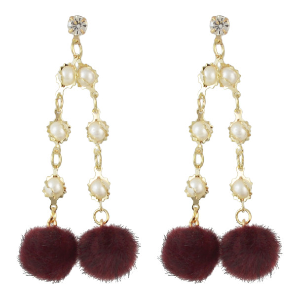 E-4503 Fashion Gold Plated Drop Earrings Rhinestone Pearl Long Chain Pendant Ball Fringe Earring