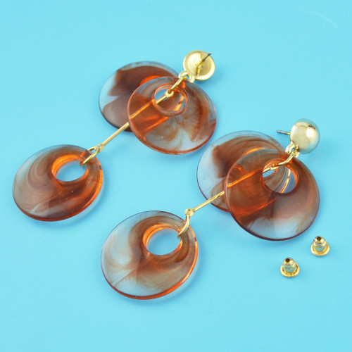 E-4507 2 Style New fashion Amber Pattern Circular Acrylic Long Drop Earrings Jewelry