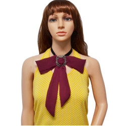 N-7006 Ribbon Chain Big Chiffon Bowknot Flower Button Choker Necklace For Women