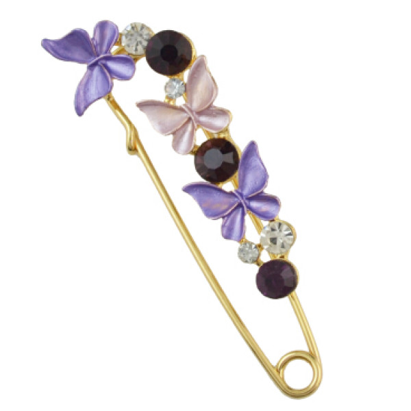 P-0394 3 Colors Rhinestone Gold Metal Butterfly Shape Brooches for Women Girl Party Scarf Jewelry
