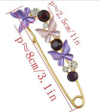 P-0394 3 Colors Rhinestone Gold Metal Butterfly Shape Brooches for Women Girl Party Scarf Jewelry