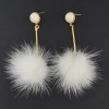 E-4512 Korean Sweet Long Drop Earrings Plush Ball Pendant Stud Earring Women Girls Ear Accessory