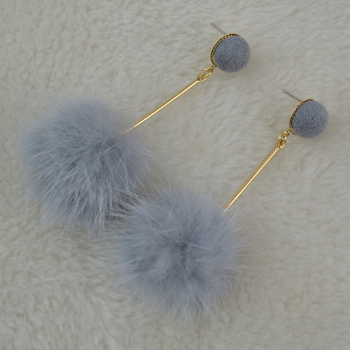 E-4512 Korean Sweet Long Drop Earrings Plush Ball Pendant Stud Earring Women Girls Ear Accessory