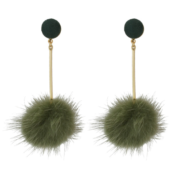 E-4512 Korean Sweet Long Drop Earrings Plush Ball Pendant Stud Earring Women Girls Ear Accessory