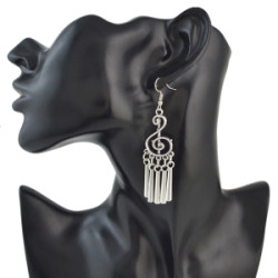 E-4520 Bohemian 3 Styles Vintage Silver Alloy Fringe Charm Geometry Hollow Parttren Musical Notation Rhombus Earring for Women