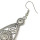 E-4509 Vintage Style Silver Alloy Carved Flower Geometric Tassel Fish Hoop Earrings