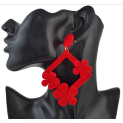 E-4515 4 Colors Flower Shape Flocking Acrylic Earrings for Women Wedding Party Birthday Gift Jewelry