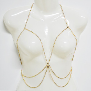 N-7016 Sexy Bikini Bralette Chain Harness Necklace Crossover Body Bra Chain for Women