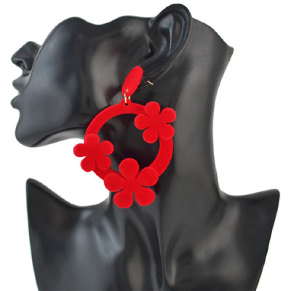 E-4517 4 Colors Flower Shape Flocking Acrylic Earrings Big Earrings Party Jewelry