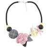 N-7019 New Fashion Silver Plated Crystal Rhinestone Pearl Leather Flower Choker Necklace