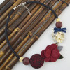 N-7019 New Fashion Silver Plated Crystal Rhinestone Pearl Leather Flower Choker Necklace