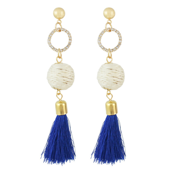E-4514 Handmade Gold Plated Long Drop Earrings Bohemian Tassels Rhinestone Stud Earring
