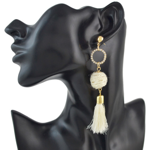 E-4514 Handmade Gold Plated Long Drop Earrings Bohemian Tassels Rhinestone Stud Earring