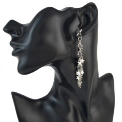 E-4525 Korean Style Silver Metal Personality Earrings Stars Shaped Sheet Tassel Pendant Drop Dangle Earring