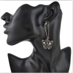 E-4528 Bohemian Silver Metal Butterfly Shape Craved Human Skeleton Drop Earrings for Women Fashion Jewelry
