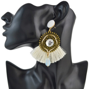 E-4535 5 Colors Bohemian Acrylic Gemstone Women Tassel Round Elegant Earrings
