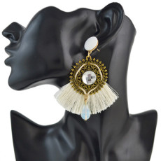 E-4535 5 Colors Bohemian Acrylic Gemstone Women Tassel Round Elegant Earrings