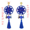 E-4539 Bohemian Fringe Charms Vintage Thread Flower Pattern  Acrylic Gemstone Women Tassel Pendant Elegant Dangle Earrings