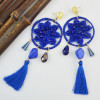 E-4539 Bohemian Fringe Charms Vintage Thread Flower Pattern  Acrylic Gemstone Women Tassel Pendant Elegant Dangle Earrings