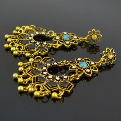 E-4536 New Fashion Gold Plated Alloy Crystal turquoise Metal ball pendant earrings Jewelry
