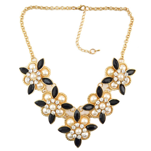 N-0051 Bohemia 2 Styles Faux Pearl Flower Rhinestone Gold Plated Chain Statement Necklace Women Jewelry N-0027