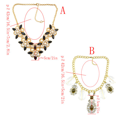 N-0051 Bohemia 2 Styles Faux Pearl Flower Rhinestone Gold Plated Chain Statement Necklace Women Jewelry N-0027