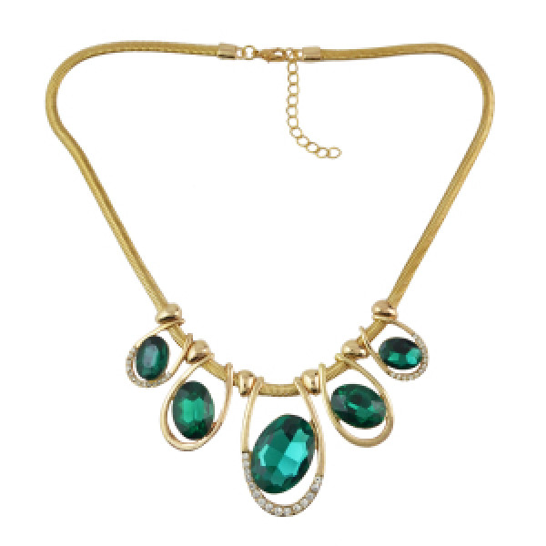 N-0290 Fashion Gold  Metal Green Crystal Clear Rhinestone Pendant Choker Necklaces for Women Bohemian Party Jewelry