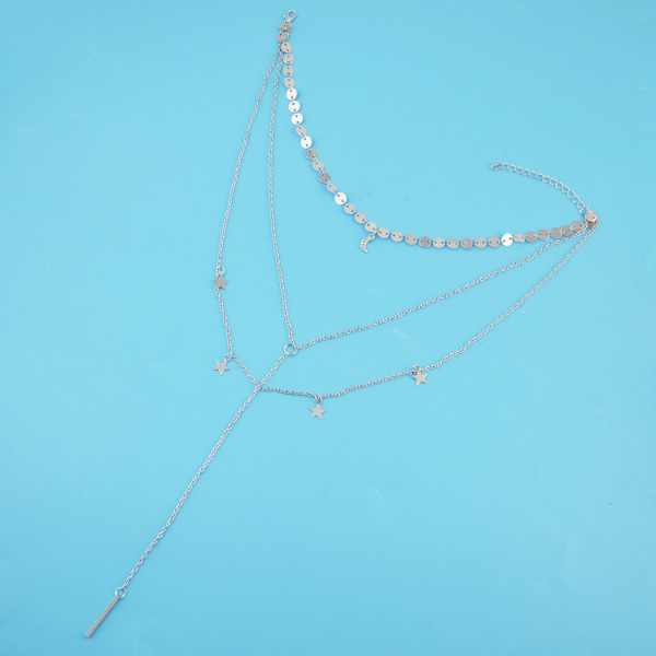 N-7031 New Fashion 2 Colors Gold Silver star crescent Pendant Chain Necklace Jewelry